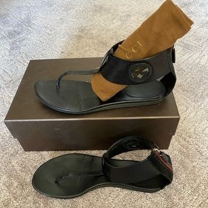 Gucci Black Leather Ankle Cuff Sandals sz 9